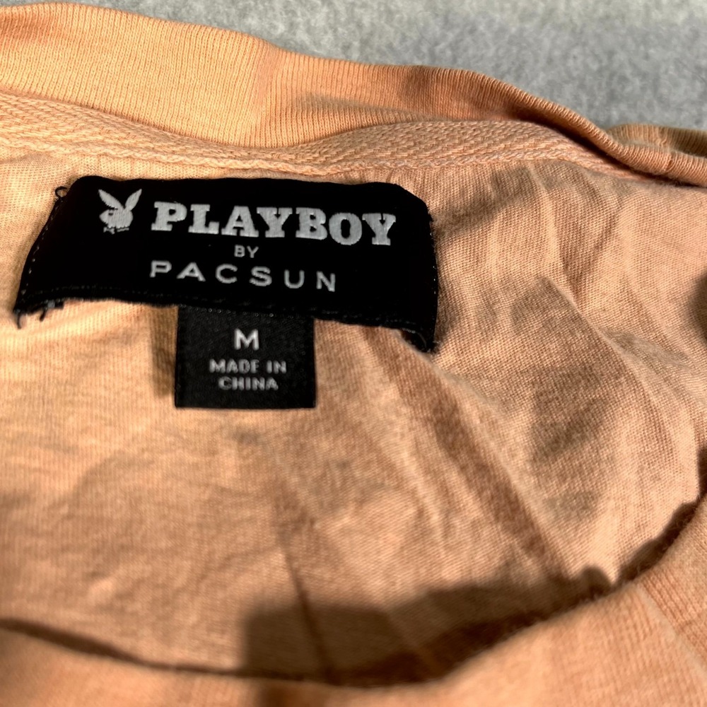 Playboy by Pacsun T Shirt Mens Medium Pink Embroidered Logo Crew Neck Casual - Picture 4 of 6